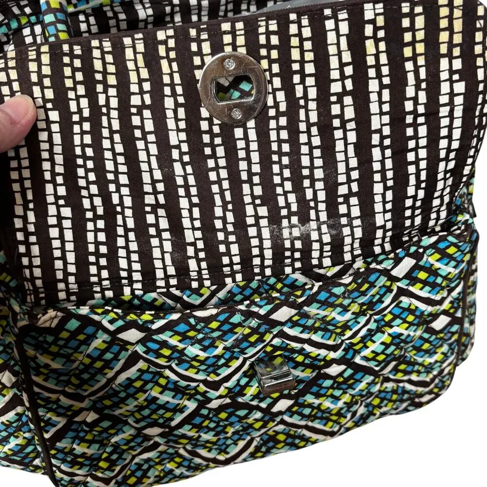 Vera Bradley purse green blue white brown quilted cotton casual shoulder bag